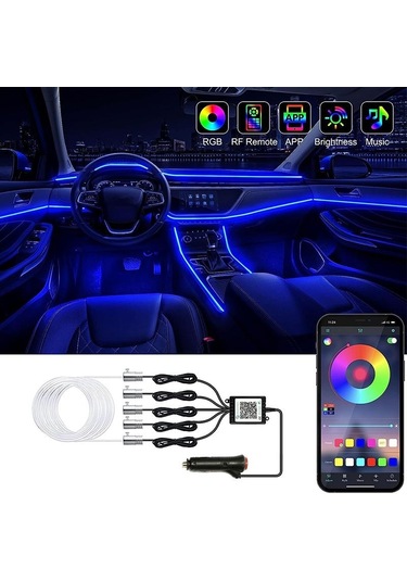 Seametal Rgb Fiber Optik Kiti App Kablosuz Kontrol Otomatik Atmosfer Dekoratif Lamba Araba Led İç Aydınlatma