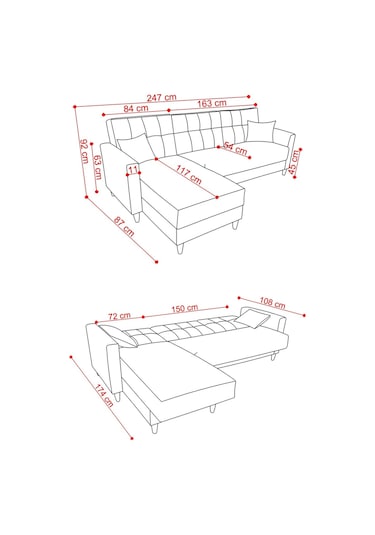 Kilim Mobilya Scandi Köşe Uzanmalı Yataklı Köşe Takımı Hem Sağ Hem Sol Köşe Olarak Kullanılabilir Kahverengi