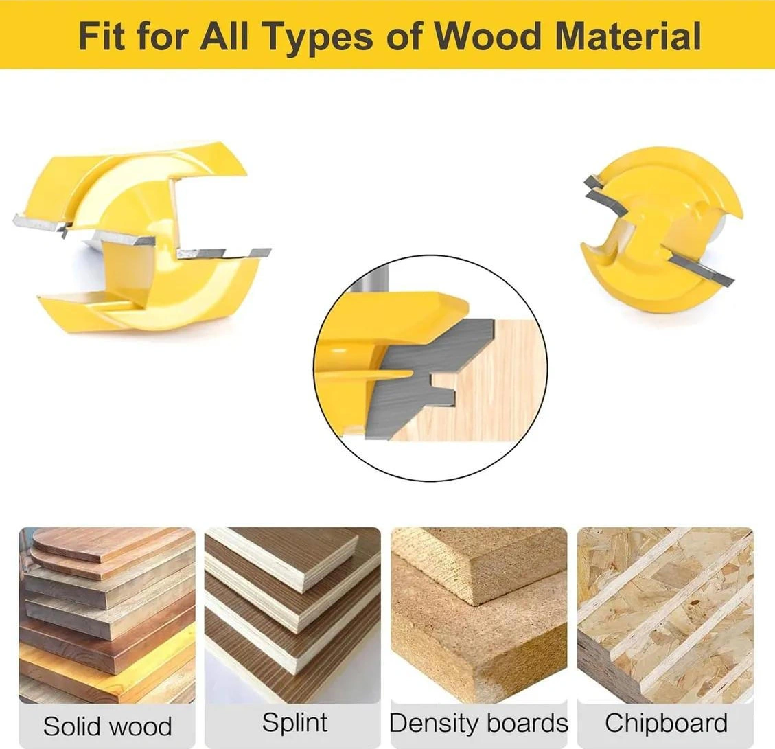 Hombey Ahşap Panel İçin 3'lü Set: 45 Derece Konşekür Bıçağı, Dilimleme Ve Birleştirme - 1/4 İnç Saplı Yg8 Alaşımlı Uç