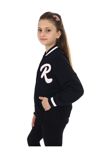 Toontoy Kız Çocuk Baskılı Kolej Hırka Siyah