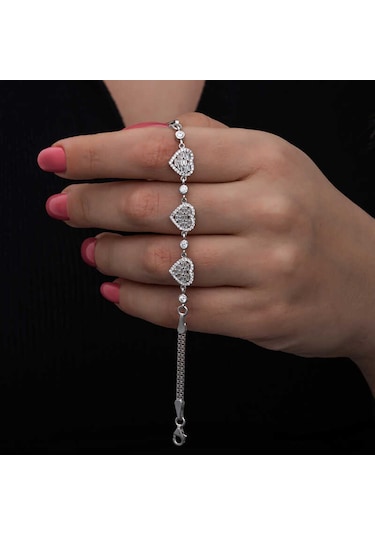 Blackcraft 925 Ayar Gümüş Baget Taşlı Kalp Kadın Bileklik Bc-9d2885 Renkli