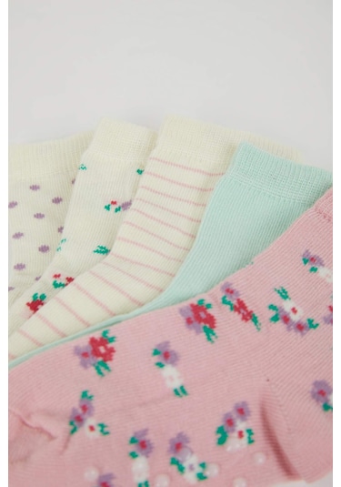 Defacto Kız Bebek Dikişsiz 5'li Pamuklu Uzun Çorap C9096A5NSKR1 Çok Renkli