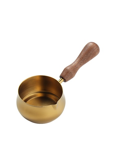 Shineyee 60ml Gümüş Küçük Boy 304 Paslanmaz Çelik Kahve Çekirdek Fincanı, Akışkan Taşıma Ağızlı, Ceviz Ağacı Saplı Sosu/süt Fincanı