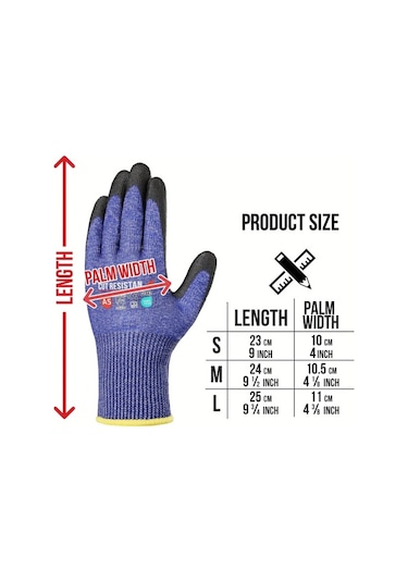 Willowhaven Mavi 5 Seviye Kesilmeye Dayanıklı İş Eldiveni - Pu Kaplama Kaymaz Nefes Alabilir