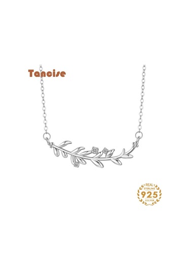 Tancise S925 Gümüş Yaprak Kolye Kadın Basit Dalları ve Yaprakları Kolye Boyun Zinciri Gümüş Takı