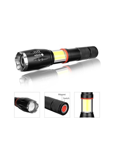 Valkyrie 8000 Lümen Cob Lambalı T6 Mıknatıslı El Feneri - 6 Mod - 500 Metre Mesafe Siyah