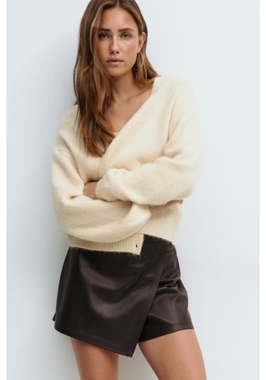 Kahverengi Kadın Deri Şort Etek Mg2521 Kahverengi