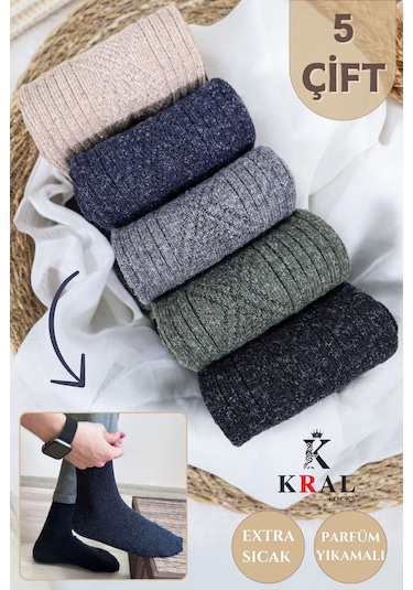 Kışlık Lambswool Erkek Çorap 5 Renkli Set Çok Renkli