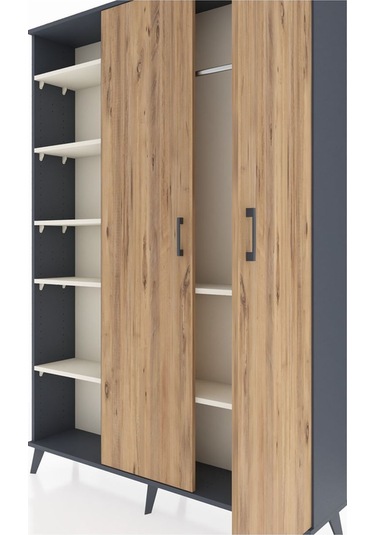 Arges Dolap 7 Raflı 2 Kapaklı Tek Askılı 132x30x195 Antrasit-... Antrasit