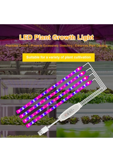 Yaleker Bitkisel Büyüme Led Işık Şeridi: Kırmızı-mavi Spektrum, 4 Aydınlatma Seviyesi, 24 Saat Akıllı Zamanlayıcı 3h/9h/12h , Usb Plug & Play, 50cm, Çoklu Montaj Seçeneği Kırmızı - Mavi