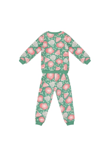 Denokids Pembe Çiçekli Kız Bebek Eşofman Takım - Yeşil