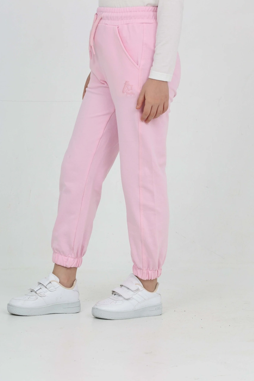 Toontoy Kız Çocuk Tonaton Nakışlı Eşofman Alt Açık Pembe