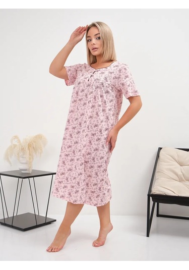Smıle & Reza Büyük Beden Pamuklu Gecelik 466430459 Pembe