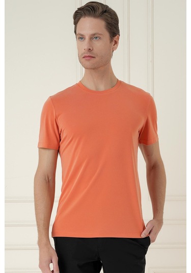 Comfort Fit Bisiklet Yaka Modal Kısa Kol Casual Turuncu Tişört Ts 895 Turuncu