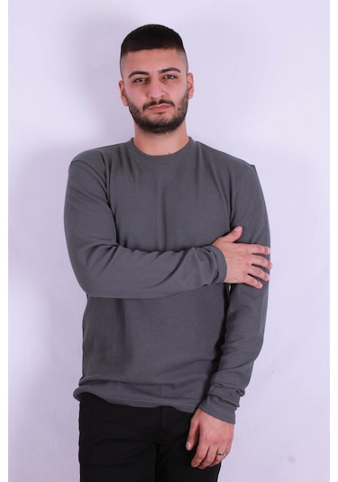 Trender O Yaka Waffle Antrasit Erkek Sweatshirt 5073-2 Antrasit