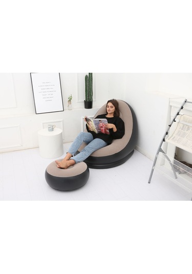 Ikkb Şişme Tembel Koltuk Pedallı İki Parçalı Taşınabilir Dış Mekan Mobilyaları Ayak Pompalı Kahve Kahverengi