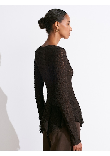 Dilvin 60433 Düğmeli Peplum Dantel Hırka-koyu Kahve Koyu Kahverengi