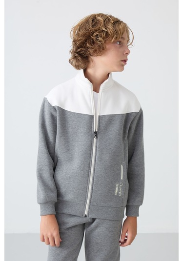 Tommy Life Gri Melanj Pamuklu Kalın İçi Tüylü Yumuşak Dokulu Standart Fit Nakışlı Erkek Çocuk Eşofman Takım - Gri Melanj