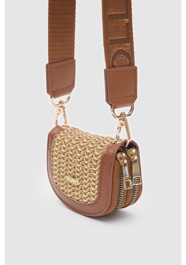 Jefece Taba Hasır Bayan Çanta Cüzdan -Siyah