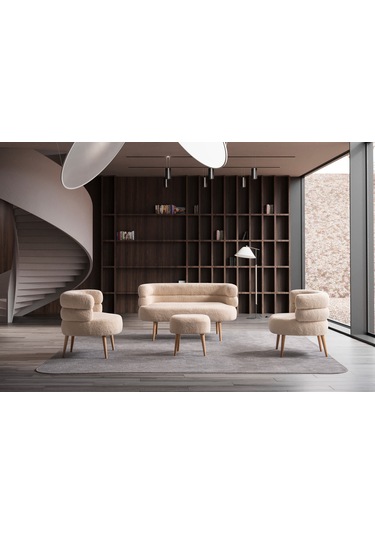 Barel Özel Tasarım Çay Seti Koltuk Takımı,berjer Ve Puf Ofis Balkon Cafe Bahçe Salon Mobilyası 4 Lü Takım Vizon Vizon