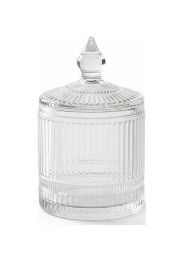 3'lü Line Çizgi Desen Kapaklı Cam Kavanoz Takımı 3 X 325 Ml. ŞEffaf