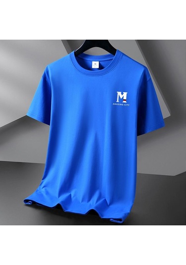Mavi M 10 Renk Saf Pamuk Erkek Tişört Yuvarlak Yaka Kısa Kollu Bol Erkek Tişört S-6xl Mavi