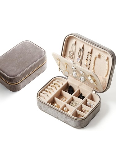 Mdl1-kadife Gri Takı Kutusu Yeni Tasarım Fermuarlı Takı Düzenleyi