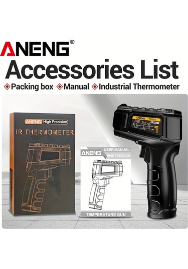 Boatshop1 1 Adet Aneng Th202 Siyah Kızılötesi Termometre Higrometre Temassız Algılama -50 600 Lcd Arka Işık Abs Pille Çalışır