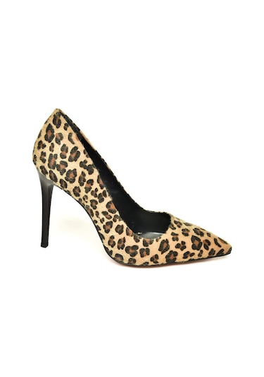 Fox Shoes T676192002 Leopar Süet İnce Topuklu Kadın Stiletto Kahverengi