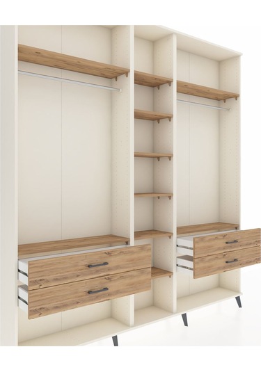 Arges Dolap 10 Raflı 4 Çekmeceli 2 Askılı 220x30x243 Aytaşı-çam/çam Atlas Çam/atlas Çam