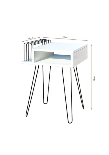 Beyaz Plak Ve Pikap Sehpası Metal Ayaklı