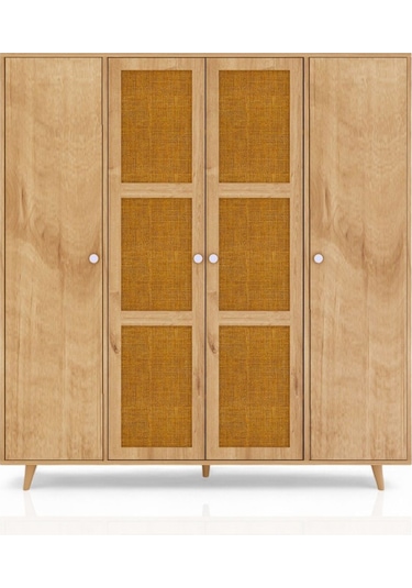Floradesign Bali Bohem Jüt 4 Kapaklı Gardırop /jüt Mdf Kapaklı Elbise Dolabı 160cm