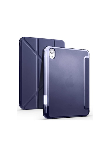 Apple Uyumlu iPad Mini 2021 (6.Nesil) Kılıf Tri Folding Kalem Bölmeli Standlı