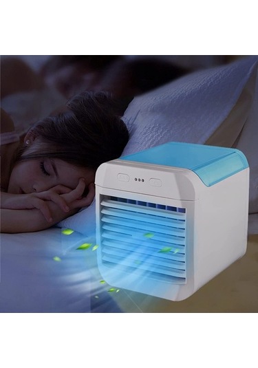 Mini Hava Soğutucu Fan Taşınabilir Klima Sessiz Usb Hava Soğutucu 7 Renkli Led Işık İle Kişisel Klima - Mavi 2413 Renkli