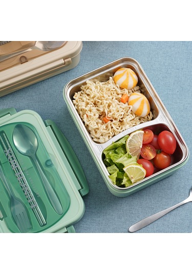 Aubyhe 304 Çelik Isı Saklama Yemek Kutusu, 2 Bölmeli, Mikrodalga Uyumlu, Öğrenci-ofis Çalışanı İçin Nane Yeşili Yeşil