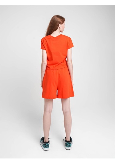 Kız Çocuk Güneş Baskılı Kısa Tshirt-12690 Turuncu