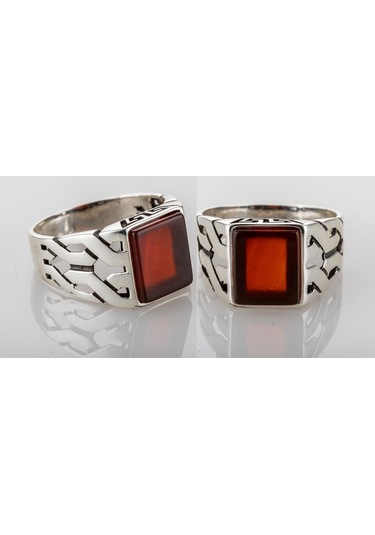 Gümüş Akik Taşlı Kare Model Erkek Yüzük