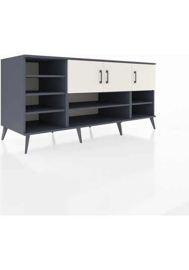 Kronos Konsol 9 Raflı 3 Kapaklı 176x59x83 Antrasit-aytaşı/çam Aytaşı/çam