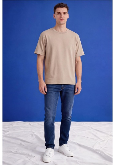 Freemen Erkek Oversize Tişört Nefes Alan Yumuşak Dokulu Terletmeyen Rahat Kalıp Basic-399 Bej
