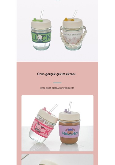 Jian Fan İnternetünlü Küçük Dizgi Film Cam Hasır Fincan Cam Kupa Yeş İl Yeşil