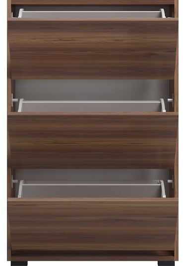 Skeche Düşer Kapak Ayakkabılık Raflı Ayakkabılık 3 Bölmeli Ayakkabılık Ceviz Ceviz