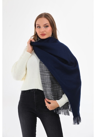 Çift Taraflı Yumuşak Dokulu Lacivert Şal Atkı Lacivert