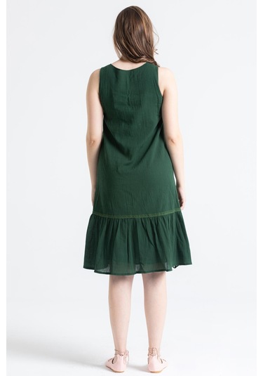 Kolsuz Şile Bezi Ilgaz Midi Boy Elbise Yeşil