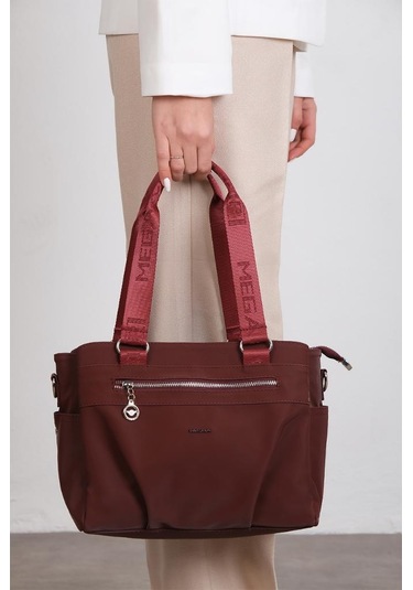 Kadın Omuz Çantası Saten Kumaş 35 25 Cm Çapraz Askılı Postacı Çanta Mega Bag Vegan Deri Kol Çantası Bordo