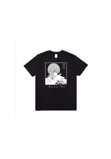 Siyah Anime Testere Adam Rahat Hip Hop Büyük Boy Womne Erkekler Kawai Makima T-shirt Harajuku Yaz Kısa Kollu Siyah