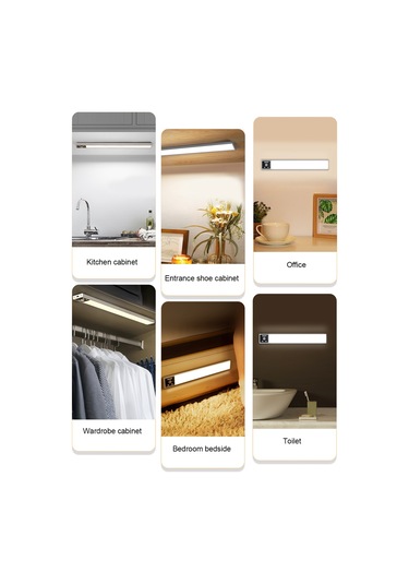 Shineyee 20cm Siyah Led İnsan Algılama Gece Lambası, Şarjlı, Manyetik & Otostik, Parlaklık Ayarlanabilir, Cam Dolap/elbise Dolabı Için Siyah