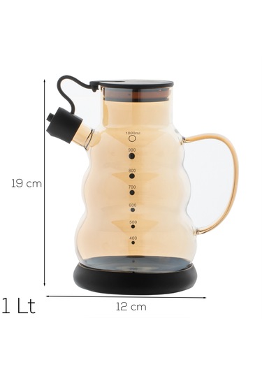 Porsima 3617-1 Kapaklı Borosilikat Cam Yağlık Sirkelik Yağdanlık 1000ml Siyah Siyah