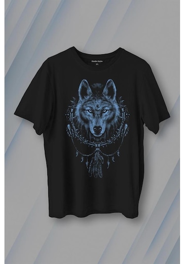 Bozkurt Kurt Kafası Wolf Mavi Baskılı Tişört Unisex T-shirt 001