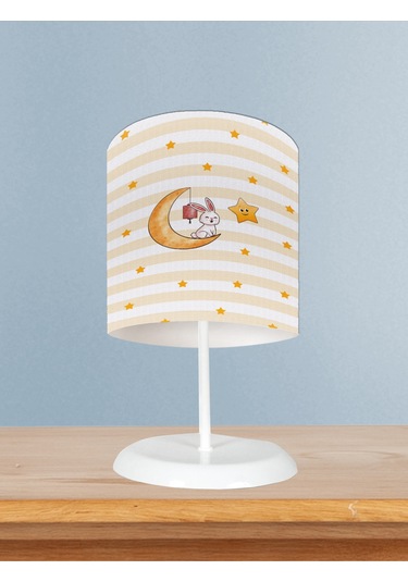 Mekta Home Bebek Ve Çocuk Odası Ay Üzerinde Oturan Tavşan Ve Yıldız Desenli Abajur