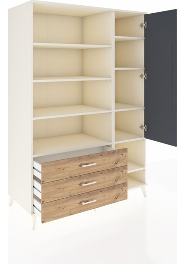 Kronos Dolap 9 Raflı 3 Çekmeceli Tek Kapaklı 132x59x195 Aytaşı-antrasit/çam Antrasıt/atlas Çam
